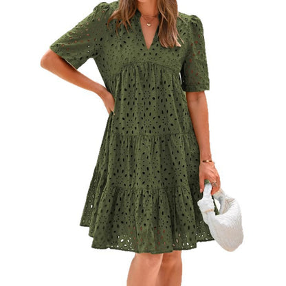 Robe A-line à motif de trou d'œil pour femmes Chic und Stil