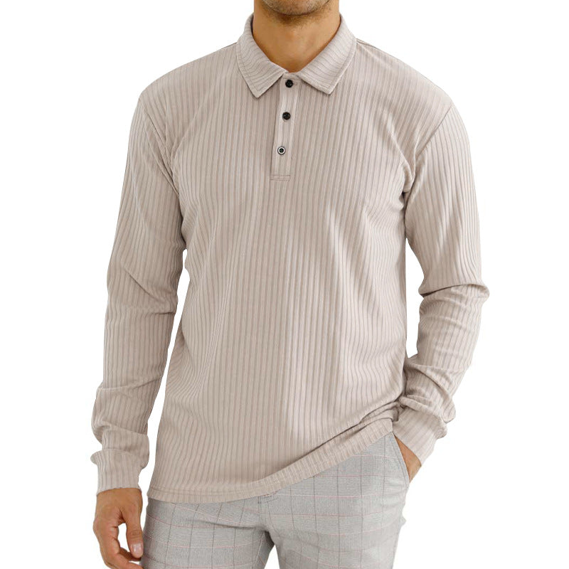 Chemise polo à manches longues pour hommes avec motif en côtes texturé et détail de bouton Chic und Stil