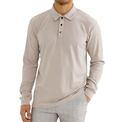 Chemise polo à manches longues pour hommes avec motif en côtes texturé et détail de bouton Chic und Stil