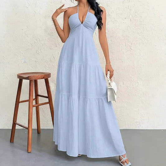 Robe maxi femme avec design sans épaules et détails de volant décontractés Chic und Stil