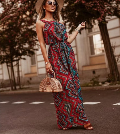 Robe maxi pour femmes avec motif floral et ceinture réglable Chic und Stil