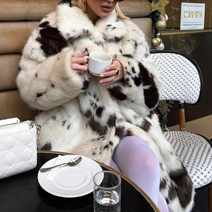 WomenLuxury faux fur coat with bold pattern Chic and Style