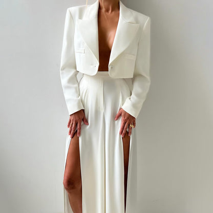 Dames élégant Crop-Blazer avec jupe maxi fendue Chic und Stil