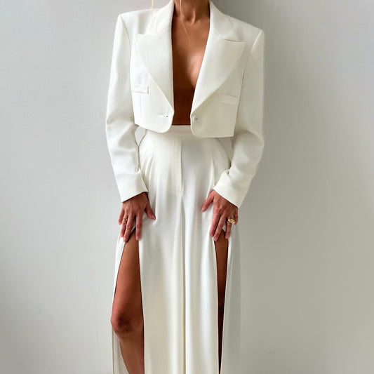 Dames élégant Crop-Blazer avec jupe maxi fendue Chic und Stil
