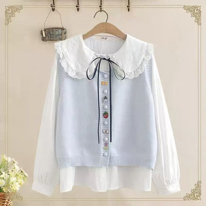 Blouse en tricot pour femmes avec col décoratif et appliqués faits main Chic und Stil
