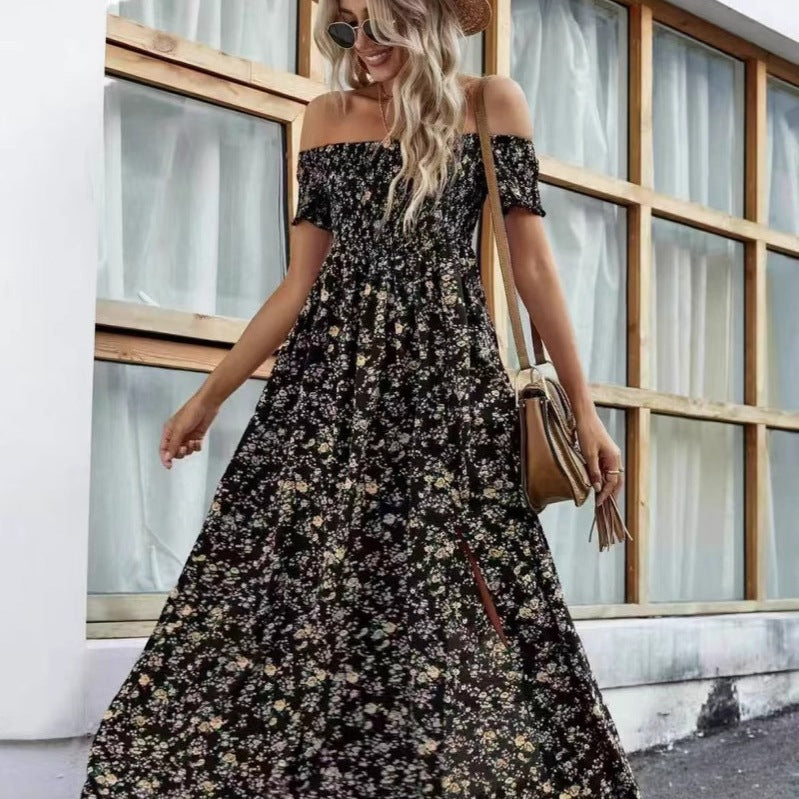 Robe maxi femme avec silhouette décolletée et design floral Chic und Stil