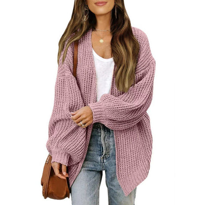 Dames cardigan en tricot décontracté avec des manches volumineuses et un design texturé Chic und Stil