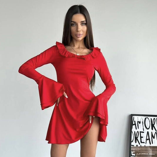 Robe off-shoulder pour femmes avec des détails en volants et des manches longues Chic und Stil
