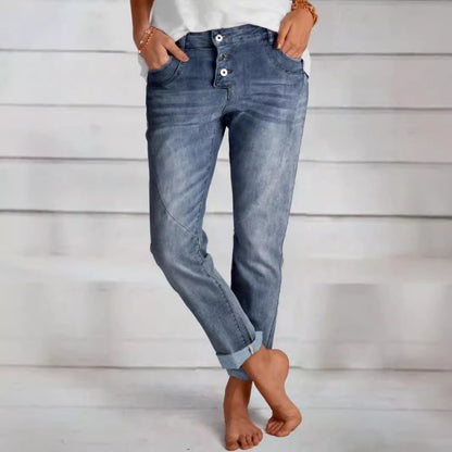 Women Denim Relaxed Fit Button Closure Jeans Chic and Style