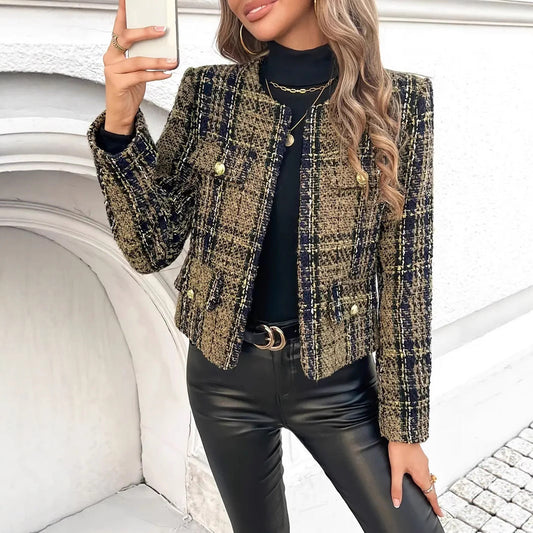 Chic und Stil | Women's tweed blazer jacket with gold buttons