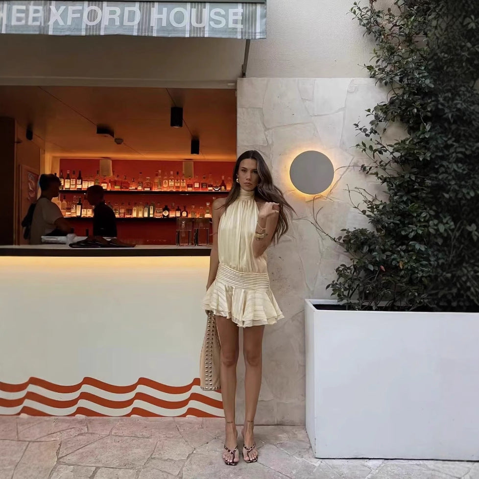 Dame Top à dos nu avec ourlet volants et taille élastique Chic und Stil