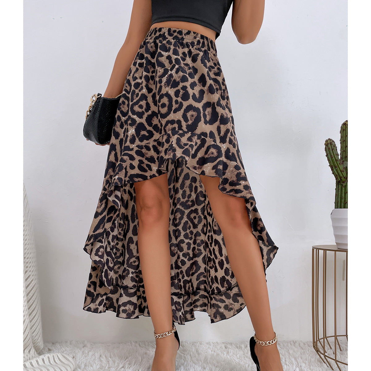 Jupe maxi pour femmes avec ourlet asymétrique et motif léopard Chic und Stil