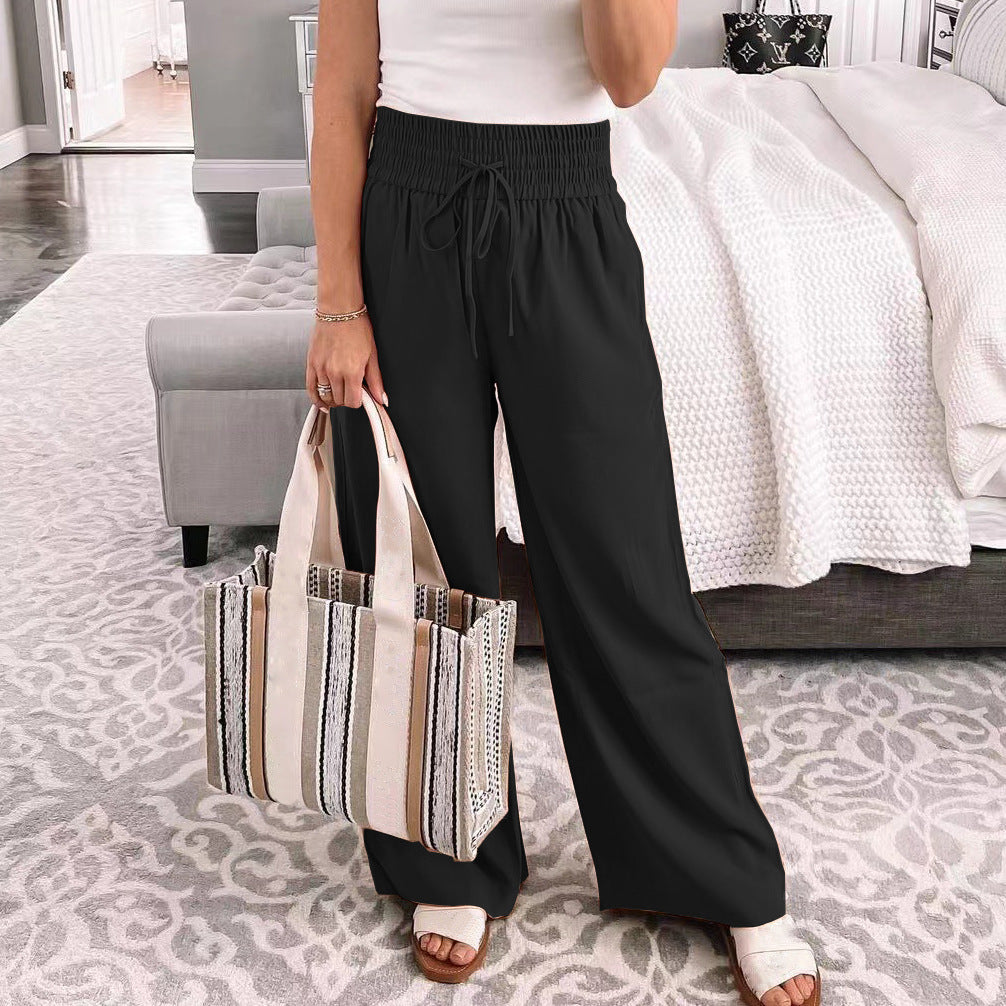 Wide palazzo pants for ladies with elastic waistband and practical pockets Chic and Style