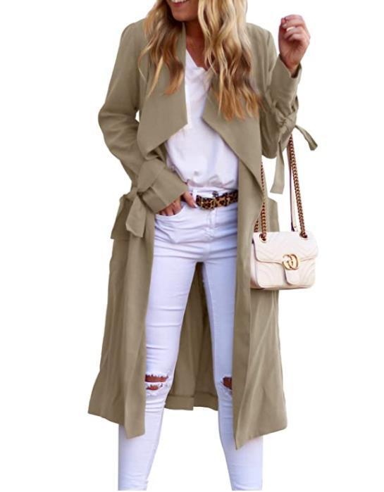 Fluid trench coat for women with tie belt and large collar Chic and Style