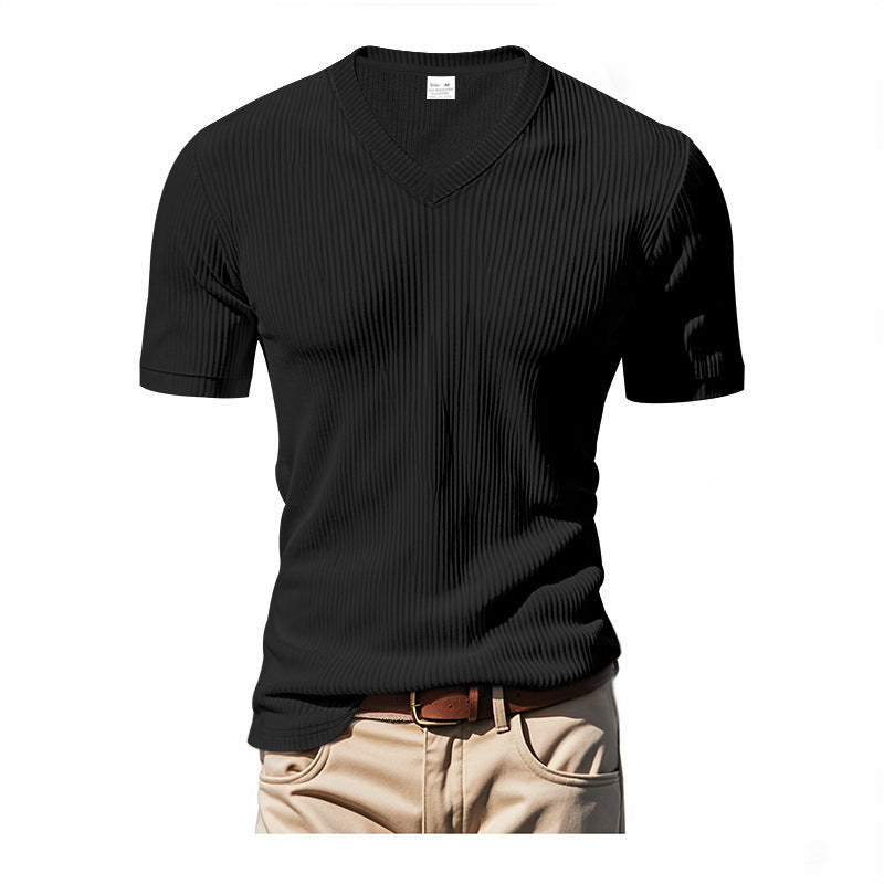 T-shirt en tricot à manches courtes pour hommes avec décolleté en V Chic und Stil