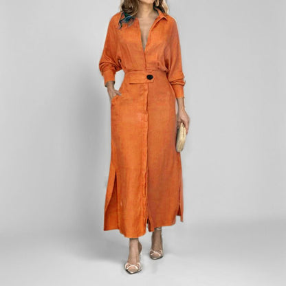 Robe chemise pour femmes avec ceinture à la taille et fentes latérales Chic und Stil