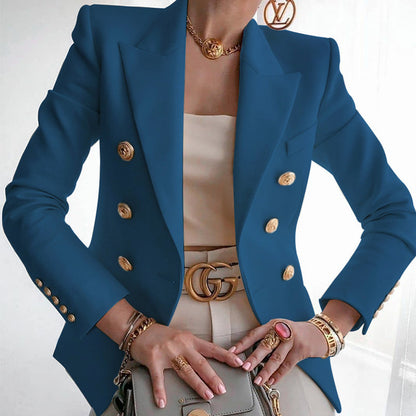 Women's elegant double-breasted blazer with golden buttons Chic and Style
