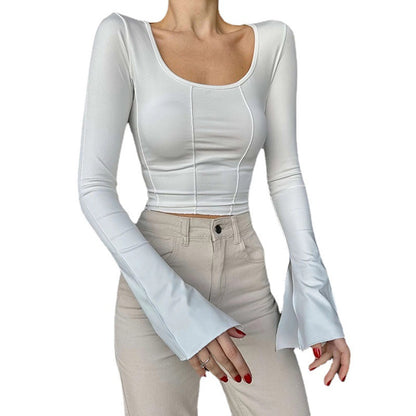 Chemisier à manches longues cropped pour femmes avec des manches en aile élégantes Chic und Stil