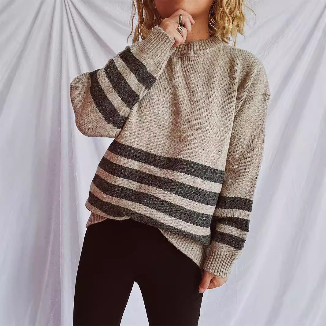 Pull oversized décontracté pour femmes avec motif rayé moderne Chic und Stil