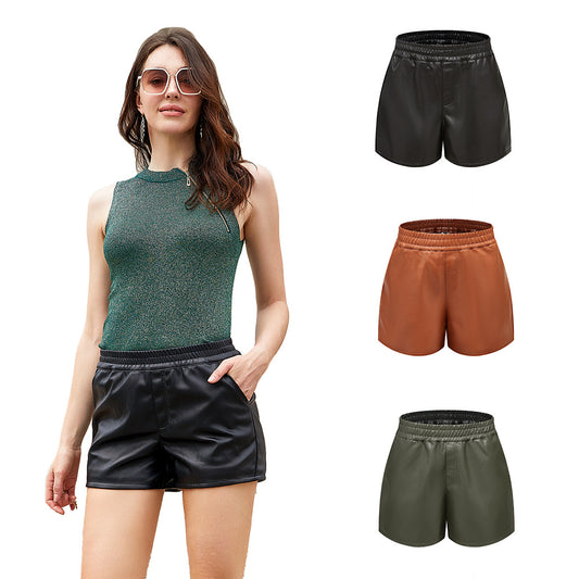 Shorts taille haute mode pour femmes en simili cuir Chic und Stil