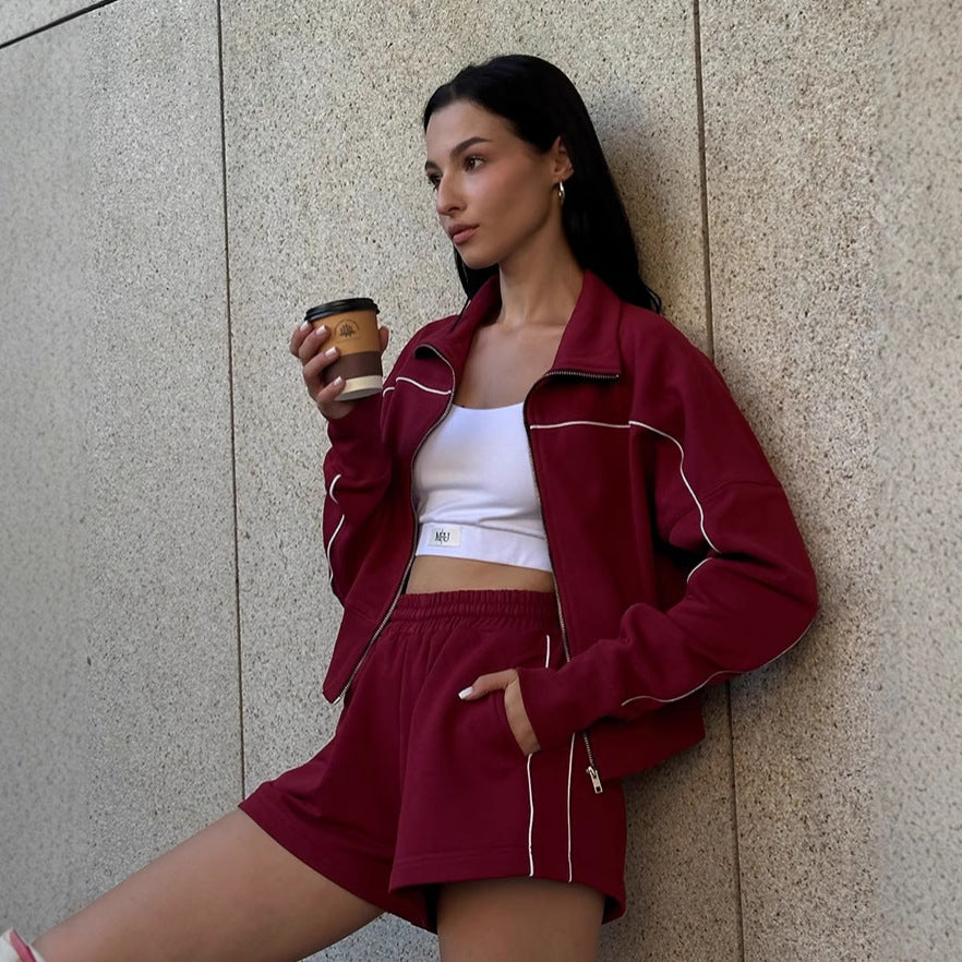 Short sports set for women with hoodie and elastic shorts Chic and Style