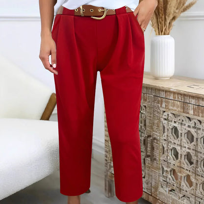 Elegant high-waisted pants for women with decorative pleats and practical pockets Chic and Style