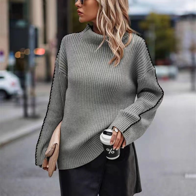 Pull en tricot pour femmes avec un col roulé élégant et des ouvertures de manches tendance Chic und Stil