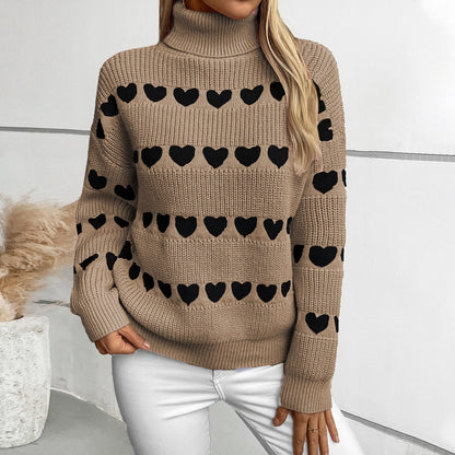 Pull en tricot pour femmes avec motif en forme de cœur et col haut Chic und Stil