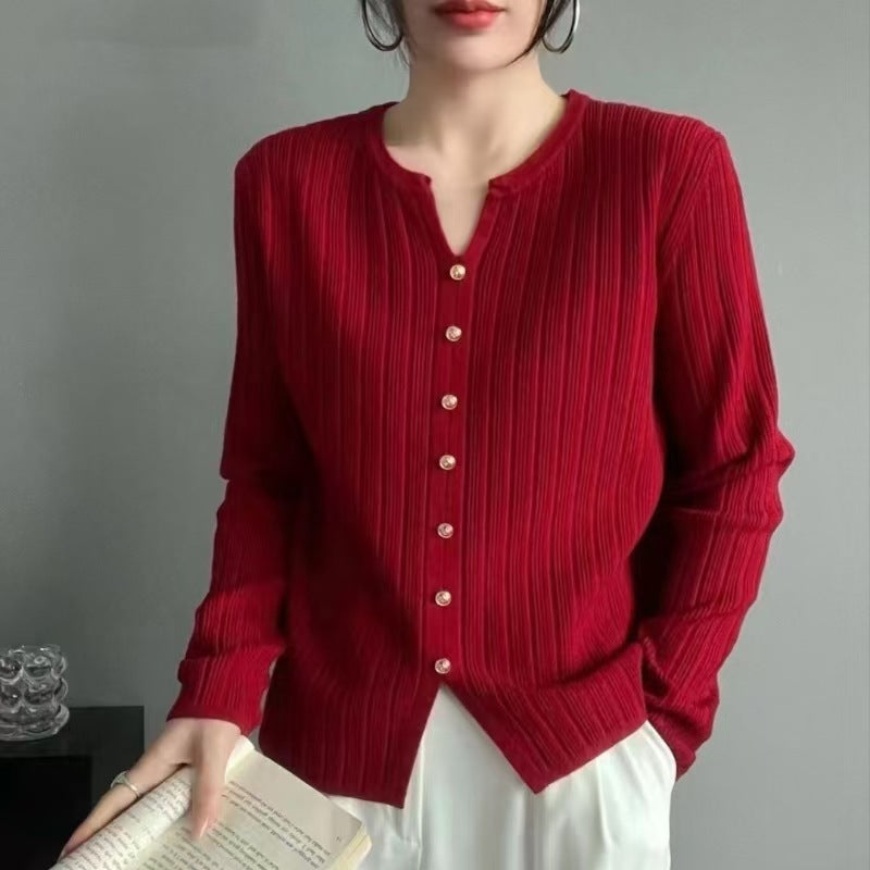 Blouse en tricot fin pour femmes avec patte de boutonnage Chic und Stil