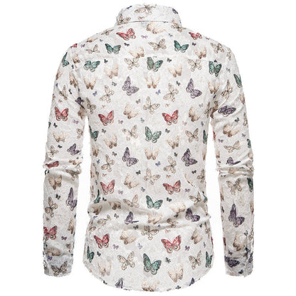 Chemise à manches longues pour hommes avec un motif de papillon accrocheur et en tissu de coton de haute qualité Chic und Stil