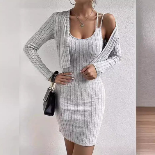 Robe en tricot pour femmes avec cardigan ouvert Chic und Stil