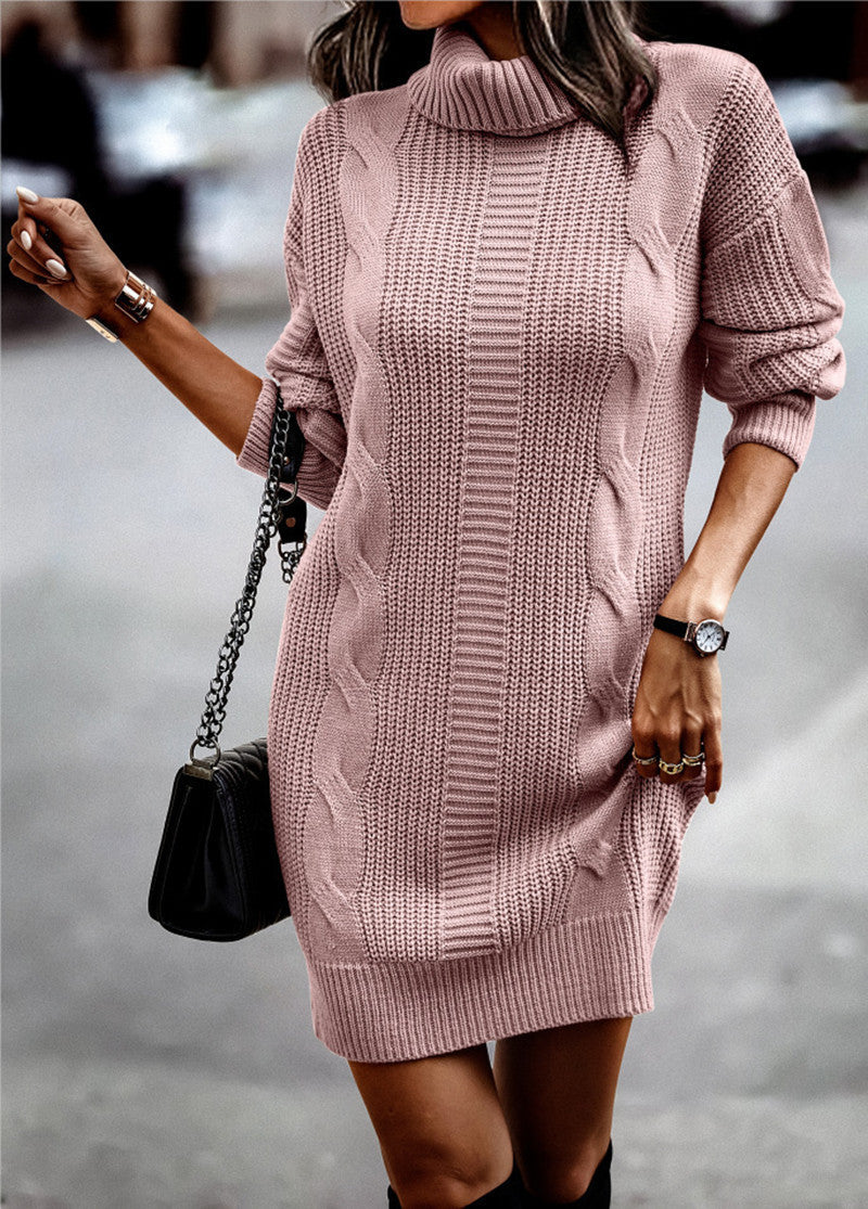 Robe en tricot pour femmes avec col haut et motif cordon Chic und Stil