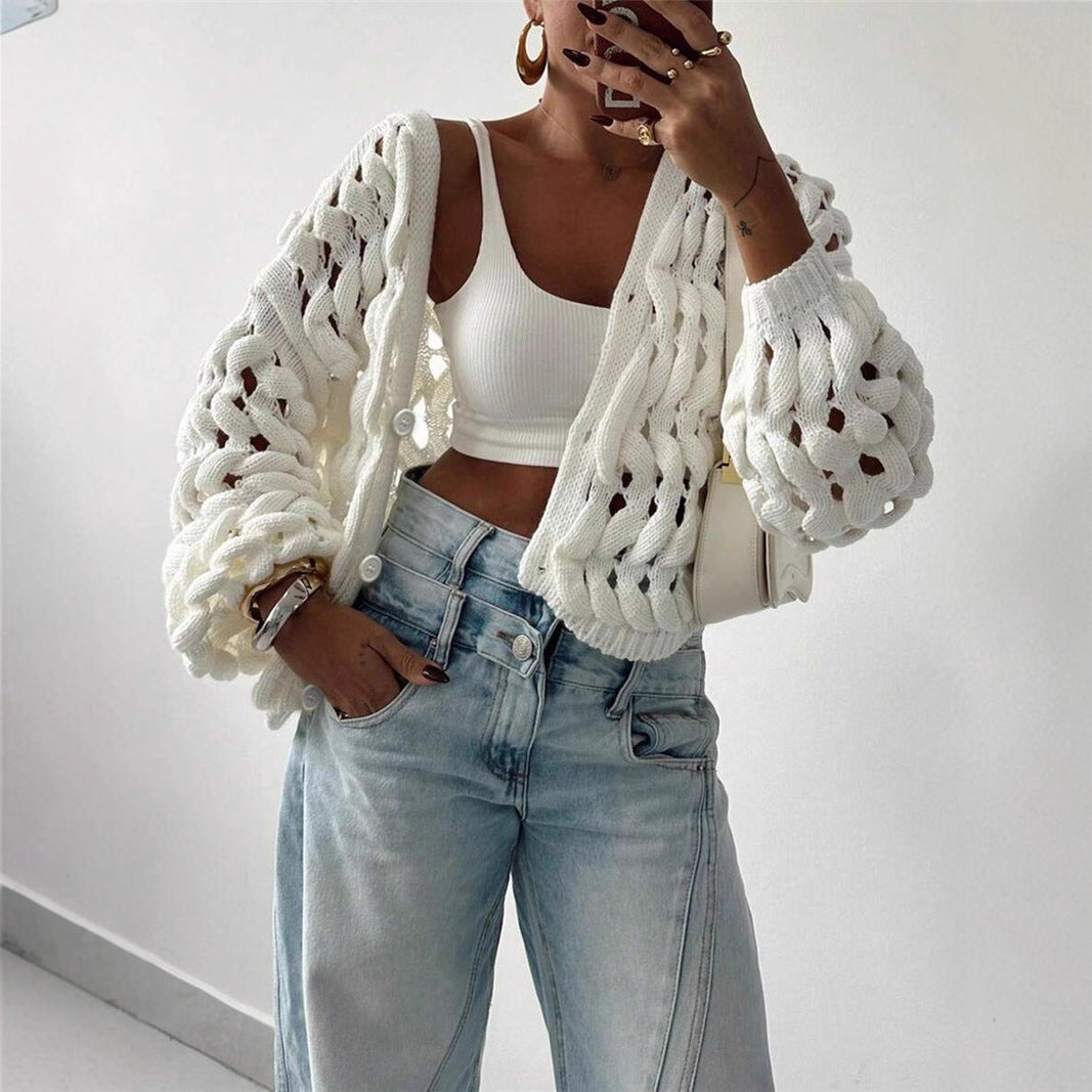 Pull en tricot pour femmes avec un motif de trou unique et une coupe décontractée Chic und Stil