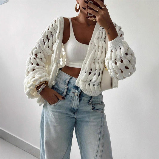Pull en tricot pour femmes avec un motif de trou unique et une coupe décontractée Chic und Stil