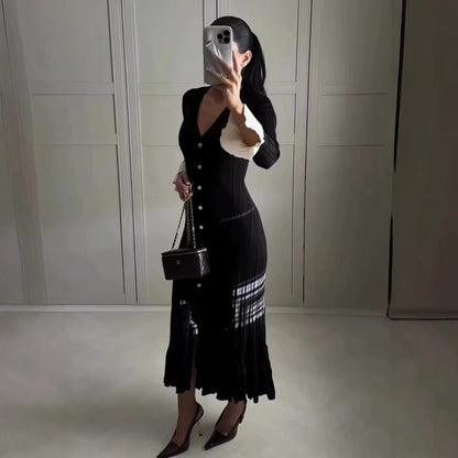 Robe maxi pour femmes avec des manches à volants élégantes et des détails de boutons Chic und Stil