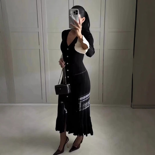 Robe maxi pour femmes avec des manches à volants élégantes et des détails de boutons Chic und Stil