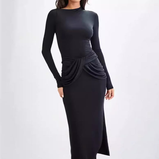 Dames Robe Maxi Élégante avec Drapé Décoratif Chic und Stil