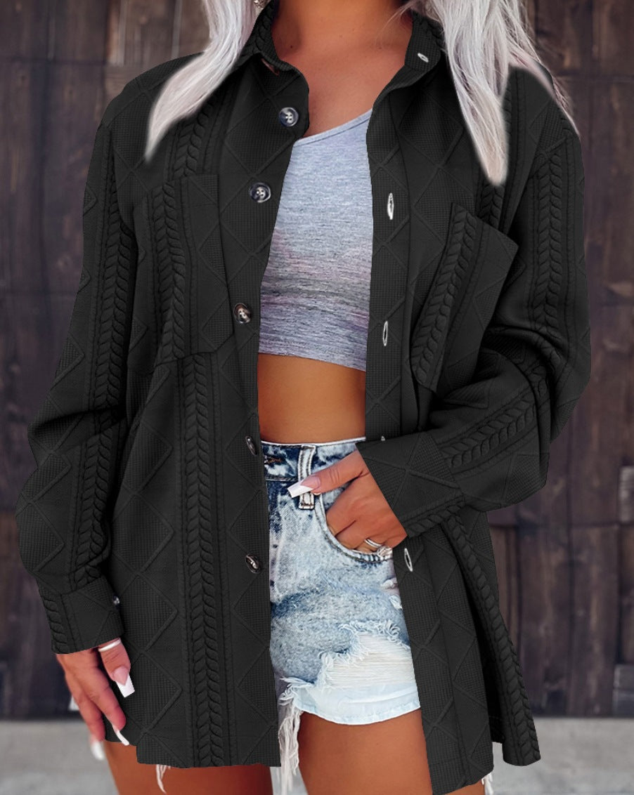 Blouse longue tendance pour femmes avec design texturé et poches pratiques Chic und Stil