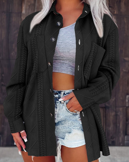 Blouse longue tendance pour femmes avec design texturé et poches pratiques Chic und Stil