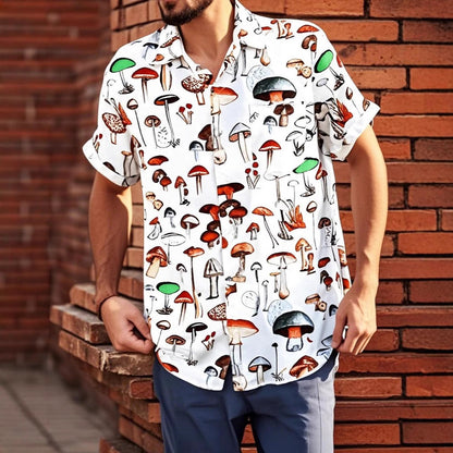 Chemise à manches courtes pour hommes avec un motif de champignon coloré et en coton respirant Chic und Stil