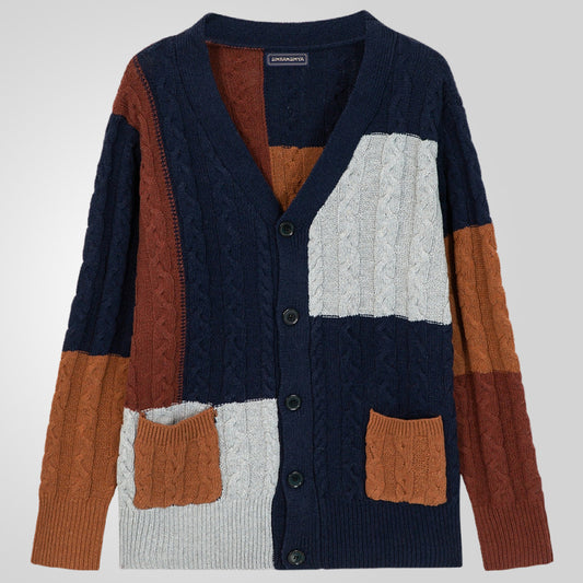 Cardigan homme en gros tricot avec accents colorés et poches pratiques Chic und Stil