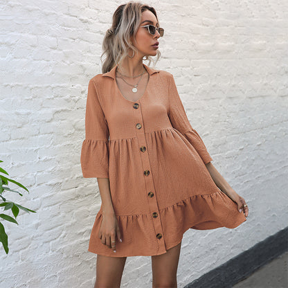 Femme Bohémien Bouton Haut A-ligne Robe Chic und Stil