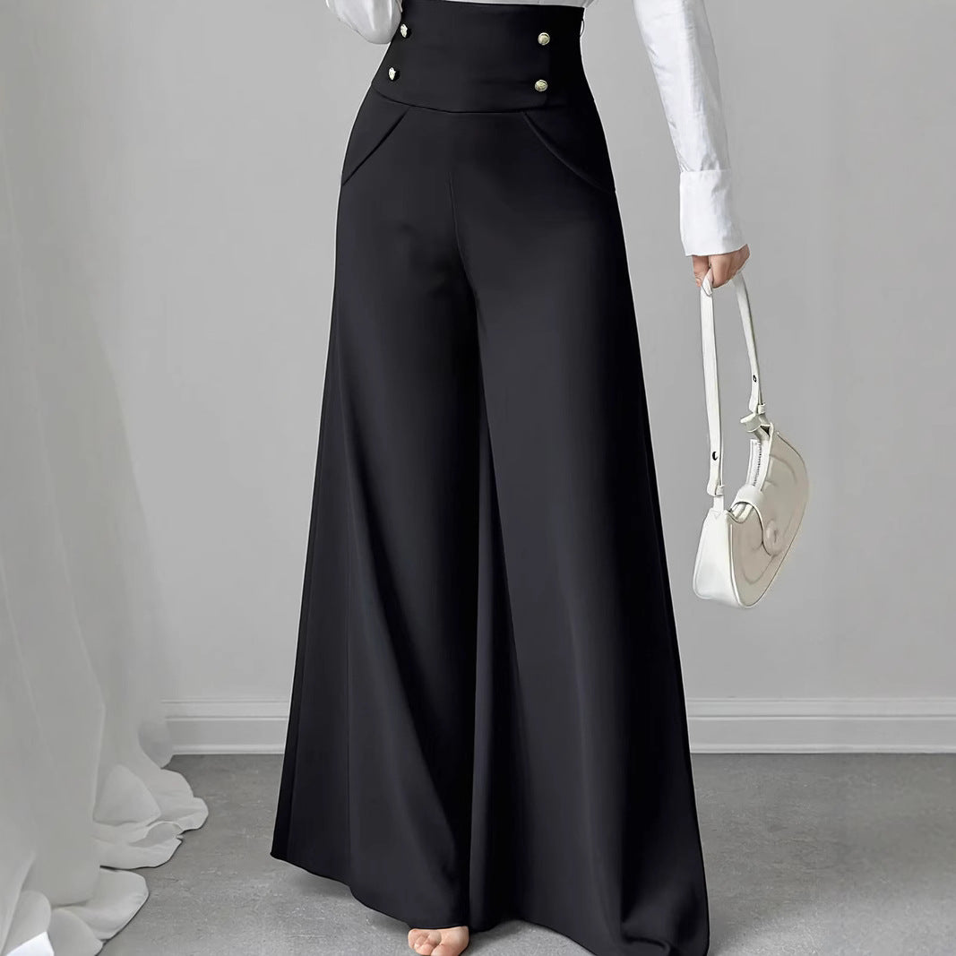 High-waisted palazzo pants for women with decorative buttons Chic and Style