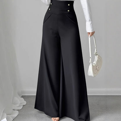 High-waisted palazzo pants for women with decorative buttons Chic and Style