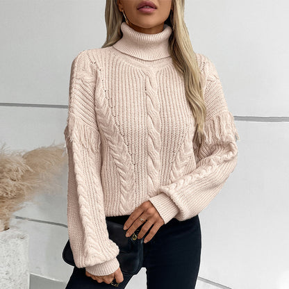 Pull en tricot pour femmes avec col montant et motif en torsades Chic und Stil