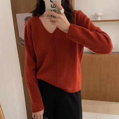Pull en tricot pour femmes avec décolleté en V et motif torsadé Chic und Stil