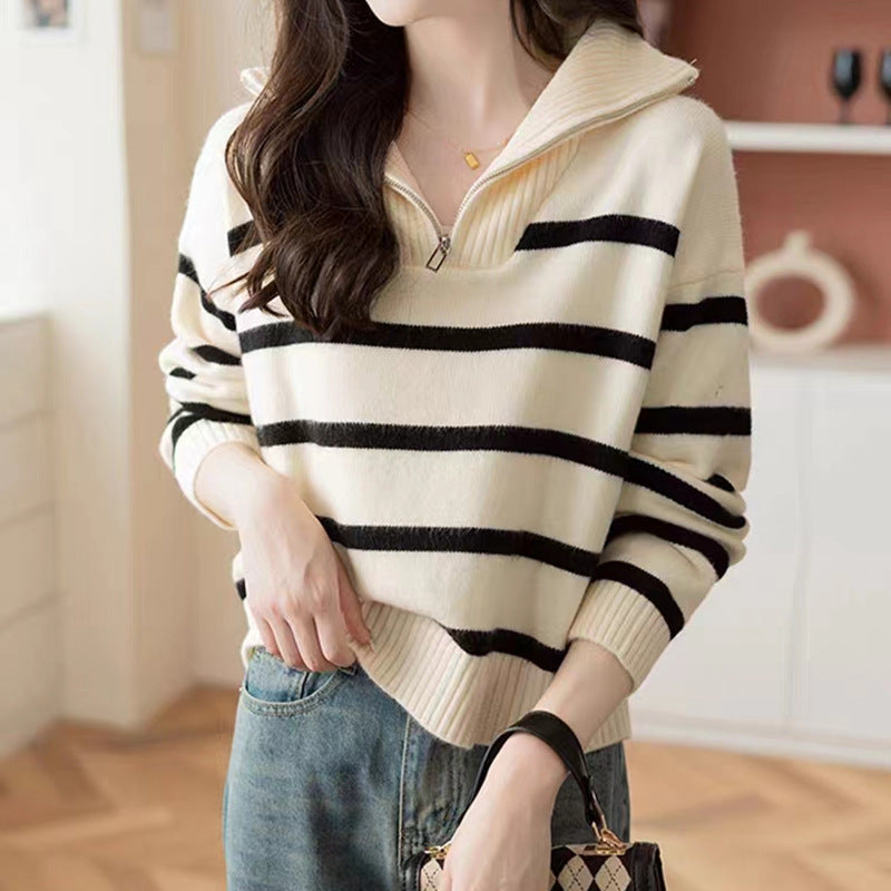 Pull décontracté pour femmes avec col haut et fermeture éclair décorative Chic und Stil