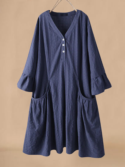 Robe maxi décontractée pour femmes avec un design de bouton sophistiqué et des manches larges Chic und Stil
