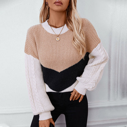 Pull en maille tendance pour femmes avec des manches à motif torsadé raffiné et des couleurs contrastées Chic und Stil