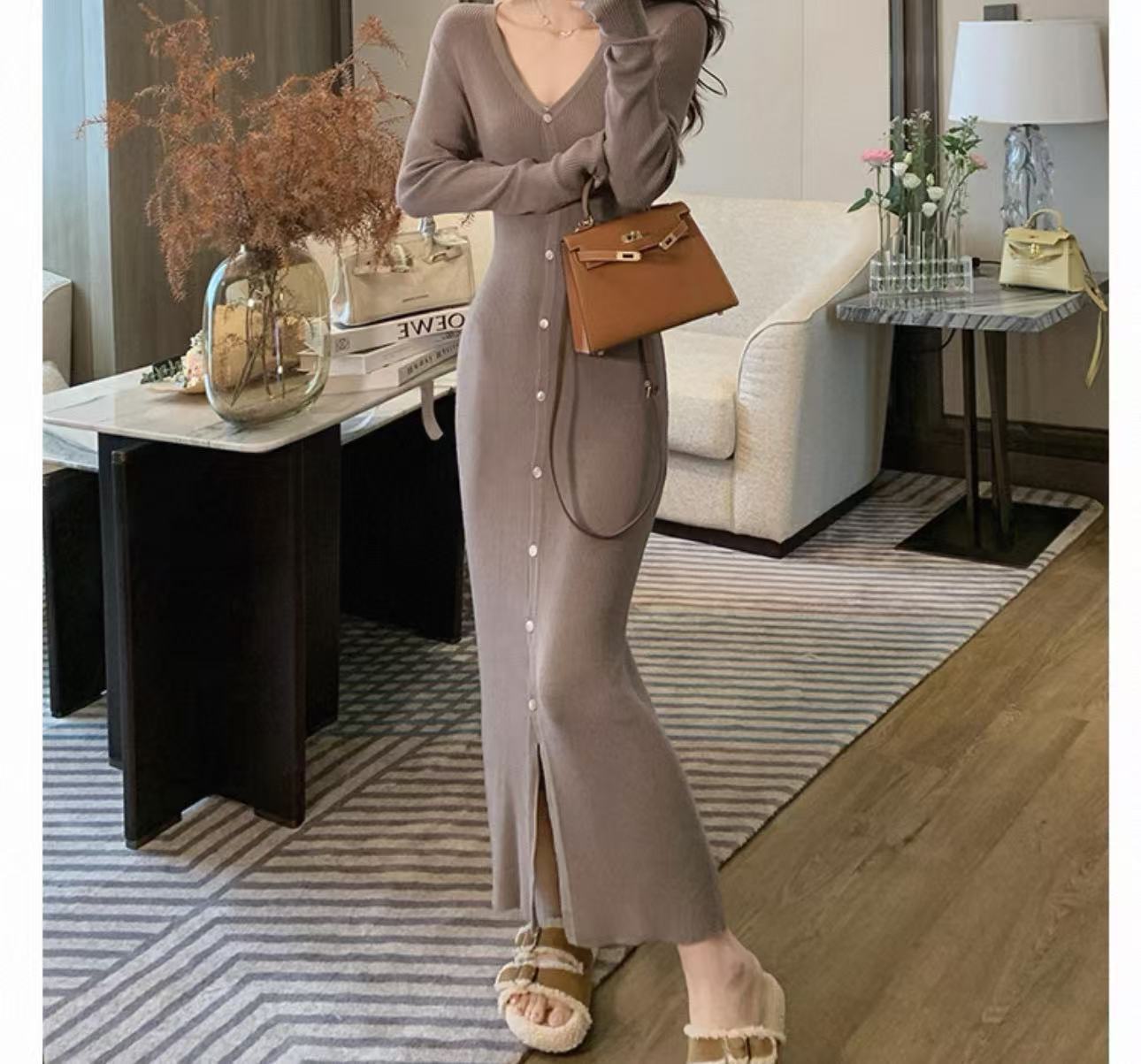 Dames Élégant Maxi Robe avec Détails de Bouton et Décolleté en V Chic und Stil